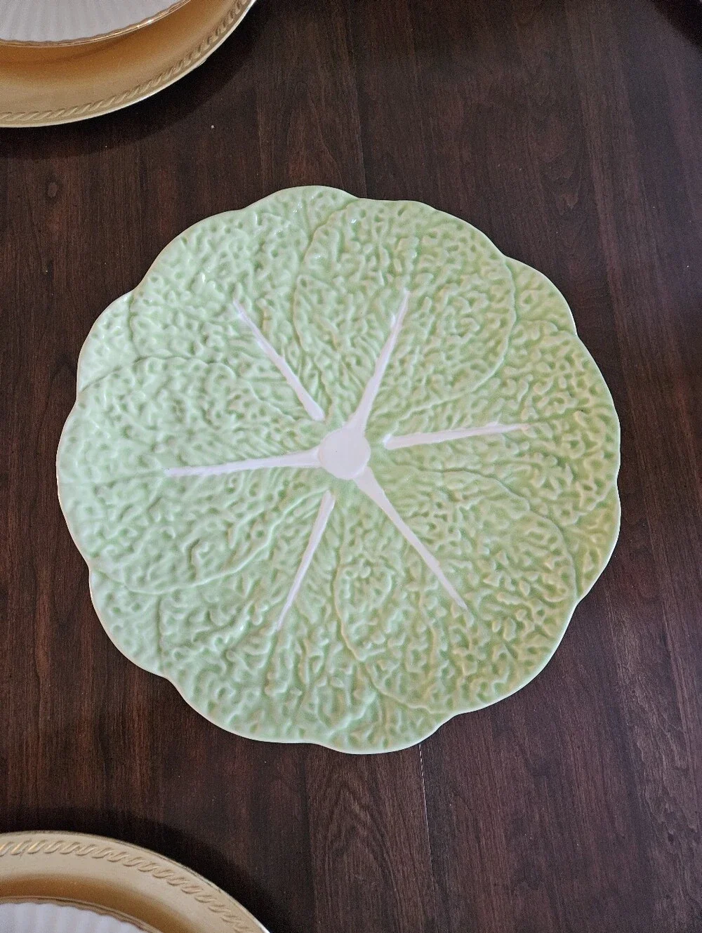 Vtg. Olfaire Majolica Green Cabbage Leaf Portugal 12